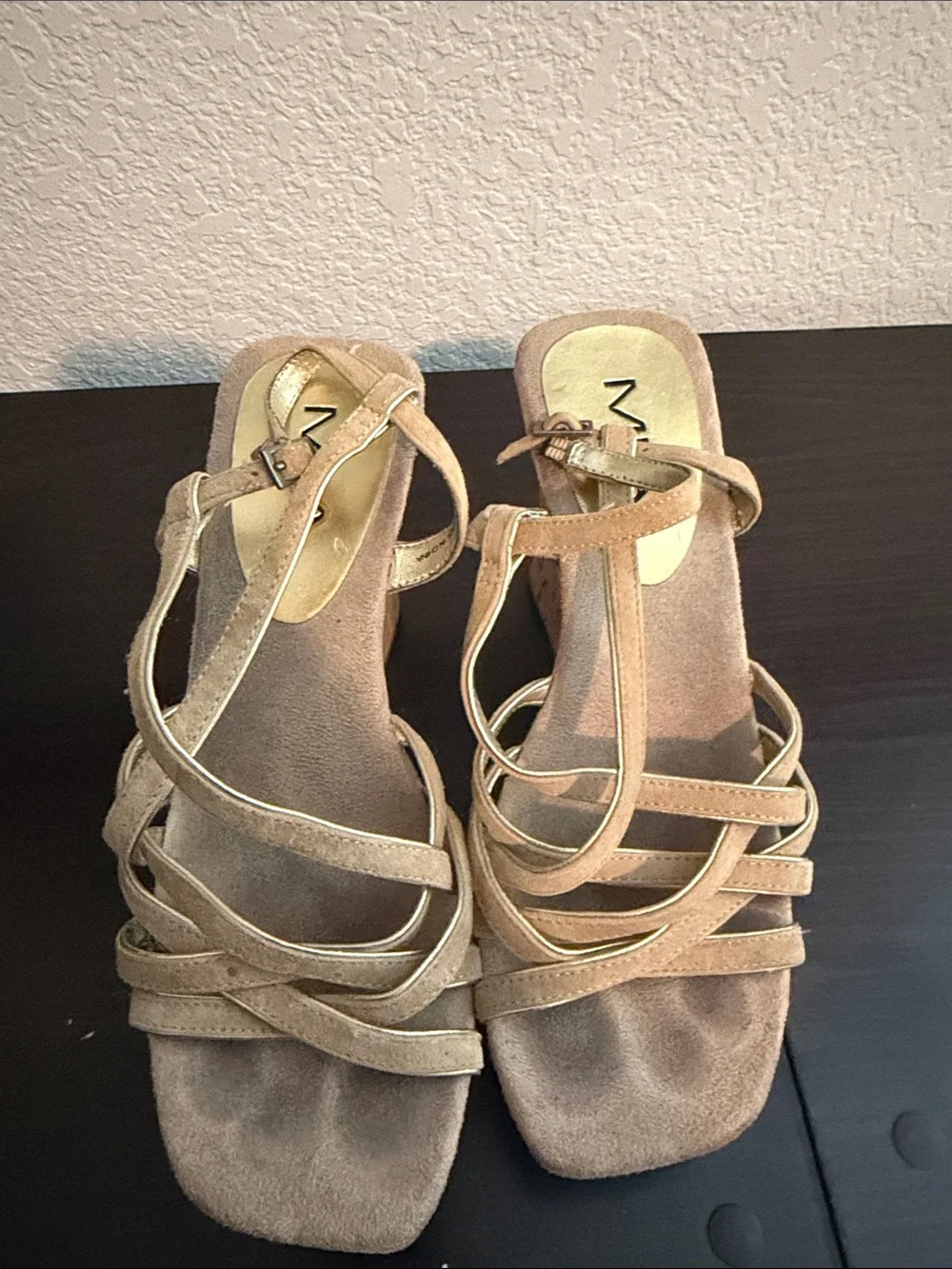 MIA Gold and Tan Cork Wedge Sandals